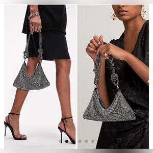 Jessica McClintock Mesh Rhinestone Bag With Knotted Handles NWT